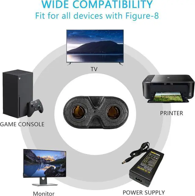Alt view image 6 of 7 - AC 2 Prong C8 Power Cord, Standard 2 Slot Coiled Power Cord 6.5 FT for TV, Printer, Monitor