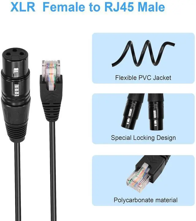Alt view image 4 of 6 - 3 Pin XLR to RJ45 Converter Cable - XLR DMX Cable for Speaker, Mixers, Sound and Stage Lighting Equipment - 30cm/1Ft (2 PCS)
