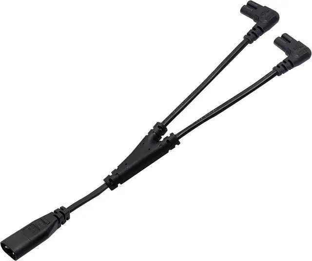 Main image of IEC 320 C8 to Dual C7 Y Splitter Power Cable Figure 8 Male to Double Right Angle Female Adapter 1 in 2 Out AC Power Cord