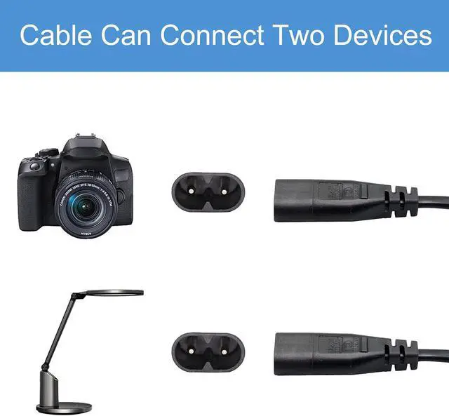 Alt view image 2 of 6 - IEC 320 C8 to Dual C7 Y Splitter Power Cable Figure 8 Male to Double Right Angle Female Adapter 1 in 2 Out AC Power Cord