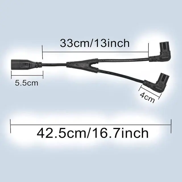 Alt view image 4 of 6 - IEC 320 C8 to Dual C7 Y Splitter Power Cable Figure 8 Male to Double Right Angle Female Adapter 1 in 2 Out AC Power Cord