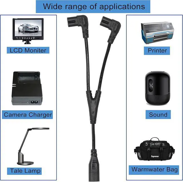 Alt view image 5 of 6 - IEC 320 C8 to Dual C7 Y Splitter Power Cable Figure 8 Male to Double Right Angle Female Adapter 1 in 2 Out AC Power Cord
