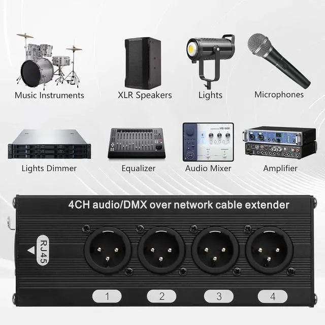 Alt view image 5 of 7 - 2PCS 4-Channel DMX XLR to Ethernet Extender Male to RJ45 Ethercon Cable Multi Extender for Stage Lighting and Home Recording Studio Compatible
