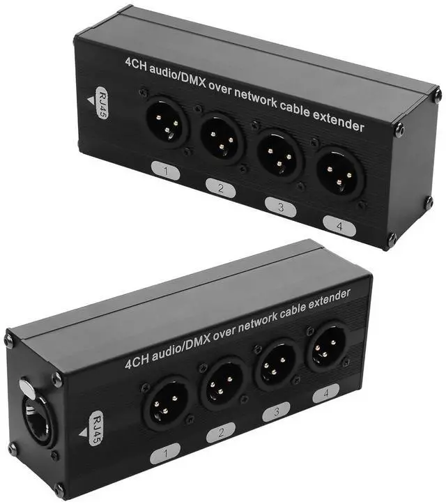 Main image of 2PCS 4-Channel DMX XLR to Ethernet Extender Male to RJ45 Ethercon Cable Multi Extender for Stage Lighting and Home Recording Studio Compatible