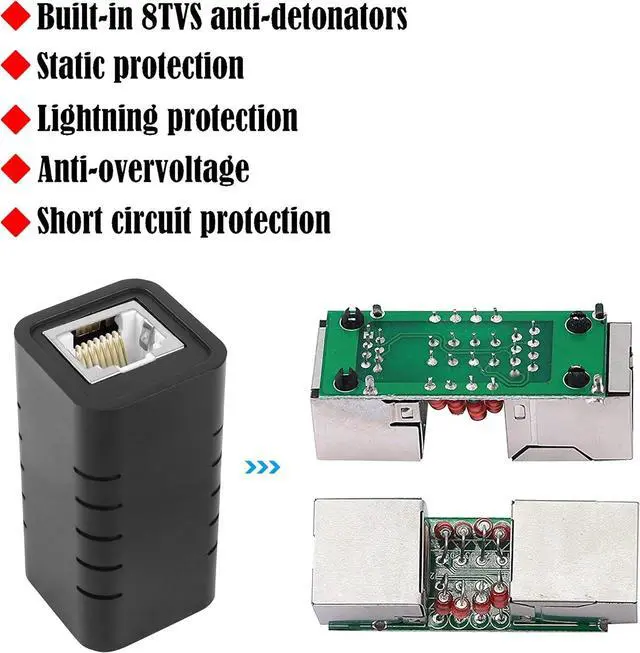 Alt view image 4 of 7 - 2 Pcs RJ45 Ethernet Surge Protector 8P 8C RJ45 Coupler Female to Female Indoor Network Arrester for Routers,Laptops,Switches, Computers,etc