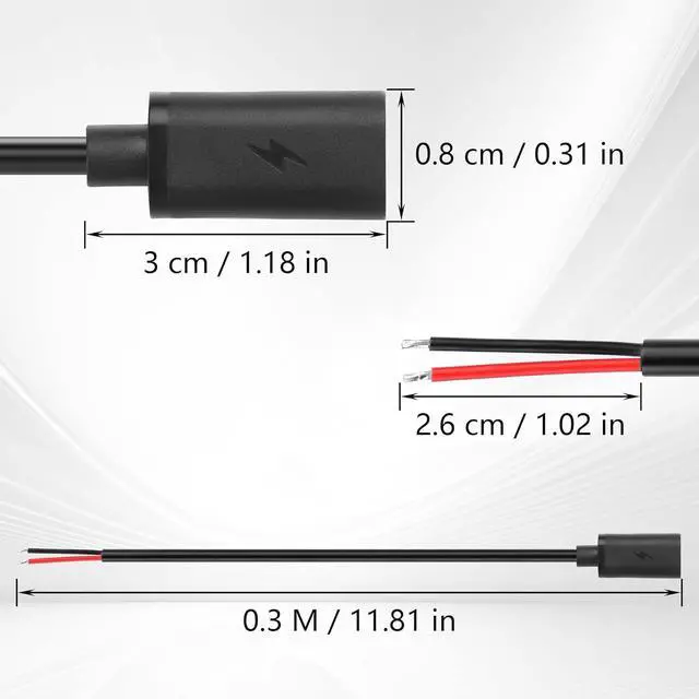 Alt view image 3 of 5 - 2PCS 2Pin Extension Cable USB C Female Plug Bare Wire Cable 5V/3A USB Type C Female Bare Wire Open End Power Cable(0.3m/11.81 Inch)