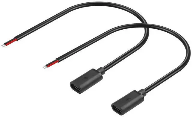 Main image of 2PCS 2Pin Extension Cable USB C Female Plug Bare Wire Cable 5V/3A USB Type C Female Bare Wire Open End Power Cable(0.3m/11.81 Inch)
