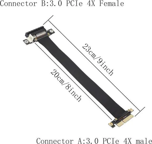 Alt view image 5 of 6 - PCIe 4X Extension Cable, PCI-Express 3.0 Male to Female Riser Cable PCI-E Extender Adapter Jumper for Graphics Card, 23cm 180 Degree
