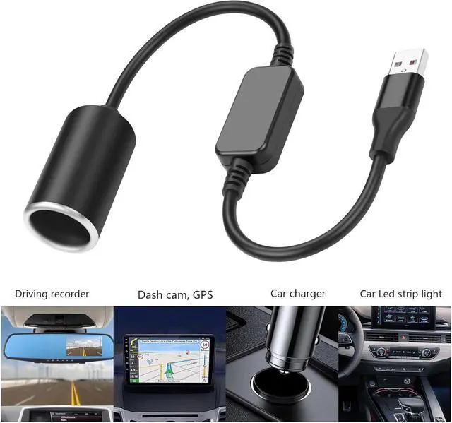 Alt view image 7 of 7 - USB A Male to 12V 18W Cigarette Lighter Booster Cable Socket Adapter Power Cable for Dash Cam, GPS, Car Led Light Strips, and Other Automotive Electronics(0.98FT/0.3M) (1)