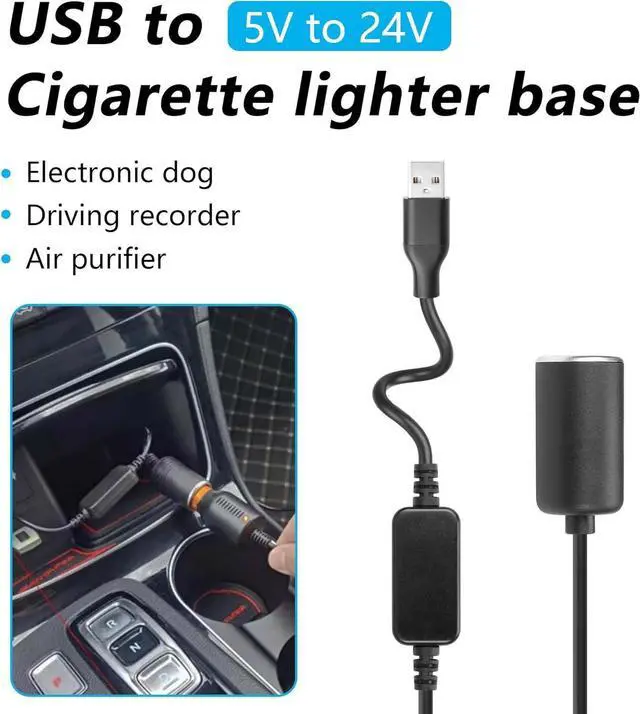 Alt view image 6 of 7 - USB A Male to 12V 18W Cigarette Lighter Booster Cable Socket Adapter Power Cable for Dash Cam, GPS, Car Led Light Strips, and Other Automotive Electronics(0.98FT/0.3M) (1)