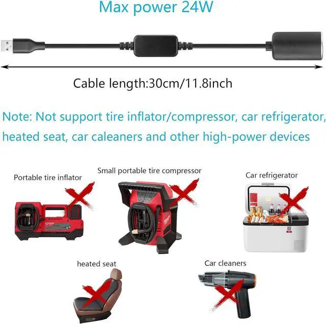 Alt view image 2 of 7 - USB A Male to 12V 18W Cigarette Lighter Booster Cable Socket Adapter Power Cable for Dash Cam, GPS, Car Led Light Strips, and Other Automotive Electronics(0.98FT/0.3M) (1)
