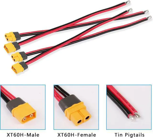 Alt view image 6 of 7 - 2 Pairs XT60H Plug Male Female Connector Pigtails Cable 1Ft 12AWG 4 Pcs XT60H-M XT60H-F Extension Cable for RC Lipo Battery FPV Drone 30CM