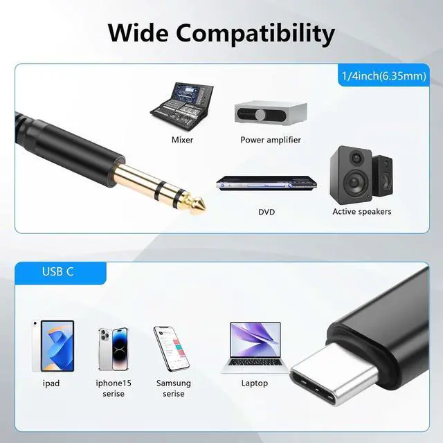 Alt view image 5 of 6 - USB C to 6.35mm 1/4 inch TRS Audio Aux Jack Cable 3.3FT USB Type C to Male Adapter Cable Compatible with Mobile Phone AMP, Speaker, Mixer (Level 3)