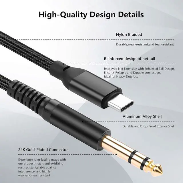 Alt view image 6 of 6 - USB C to 6.35mm 1/4 inch TRS Audio Aux Jack Cable 3.3FT USB Type C to Male Adapter Cable Compatible with Mobile Phone AMP, Speaker, Mixer (Level 3)
