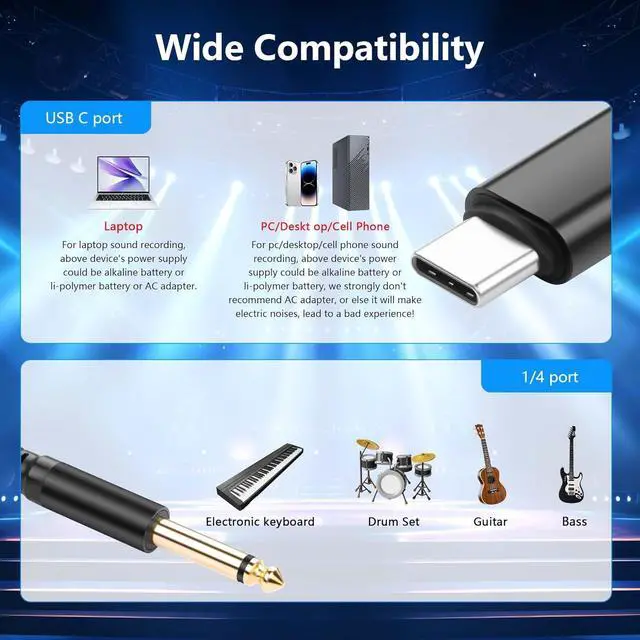 Alt view image 3 of 7 - USB C to 6.35mm 1/4 inch TRS Audio Aux Jack Cable 3.3FT USB Type C to Male Adapter Cable Compatible with Mobile Phone AMP, Speaker, Mixer (Two Levels)