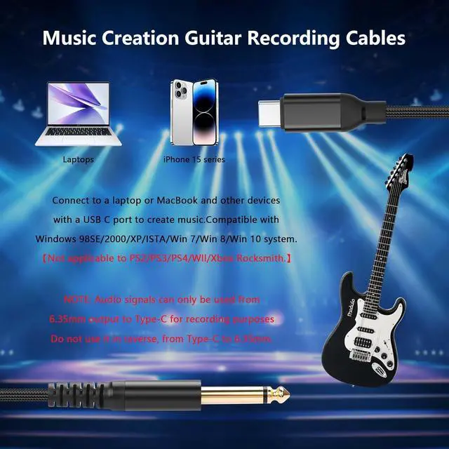 Alt view image 2 of 7 - USB C to 6.35mm 1/4 inch TRS Audio Aux Jack Cable 3.3FT USB Type C to Male Adapter Cable Compatible with Mobile Phone AMP, Speaker, Mixer (Two Levels)