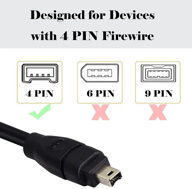 Alt view image 3 of 6 - 6FT FireWire IEEE 1394 Cable,4 Pin to 4 Pin Male to Male Cord,FireWire 400 DV iLink Cable for Laptop to Camcorder
