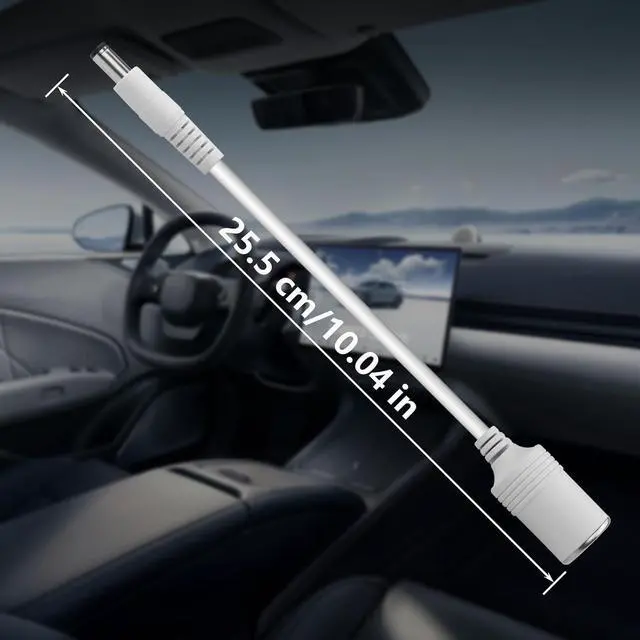 Alt view image 3 of 7 - White 12/24V Cigarette Lighter Socket Power Supply Cable 18AWG DC 5.5x2.5mm Male Plug to Cigarette Lighter Female Plug Conversion Cable for Car Air Pump,Car Refrigerator etc(10.04 Inch)