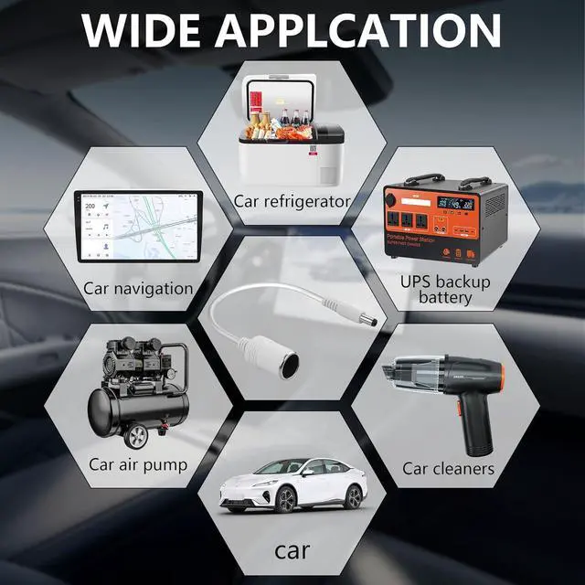 Alt view image 4 of 7 - White 12/24V Cigarette Lighter Socket Power Supply Cable 18AWG DC 5.5x2.5mm Male Plug to Cigarette Lighter Female Plug Conversion Cable for Car Air Pump,Car Refrigerator etc(10.04 Inch)