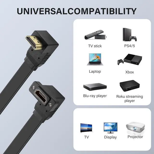 Alt view image 6 of 7 - HDMI Extension Cable 4K 60Hz HDMI Extender Cord High Speed 90-Degree Angle HDMI Male to Female Extension Wire (M/F)