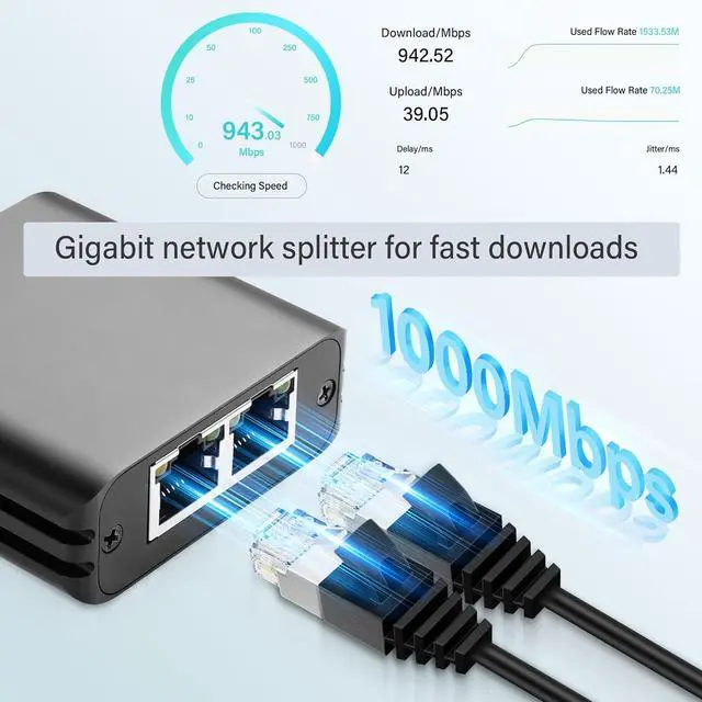 Alt view image 2 of 7 - RJ45 Ethernet Splitter 1 to 2 Out 1000Mbps High Speed Gigabit Switch Network Splitter Internet Distributor with USB Power Cable for Cat5/5e/6/7/8 Cables (2 Computers at The Same Time)