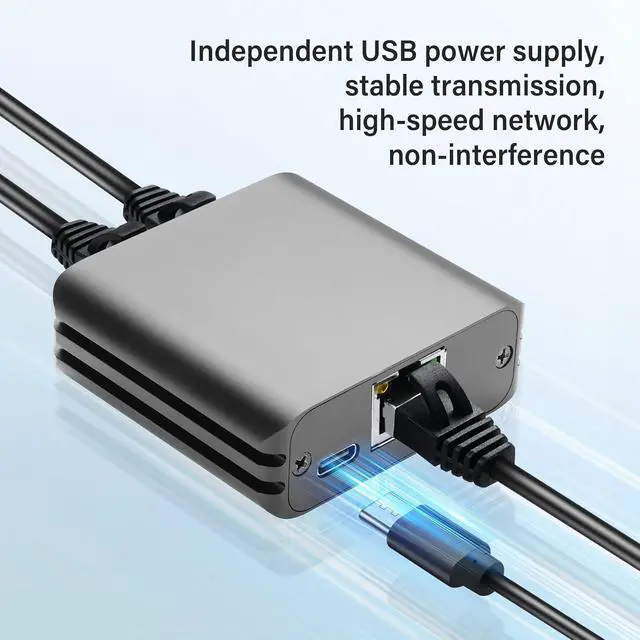 Alt view image 4 of 7 - RJ45 Ethernet Splitter 1 to 2 Out 1000Mbps High Speed Gigabit Switch Network Splitter Internet Distributor with USB Power Cable for Cat5/5e/6/7/8 Cables (2 Computers at The Same Time)