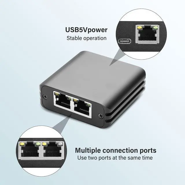 Alt view image 5 of 7 - RJ45 Ethernet Splitter 1 to 2 Out 1000Mbps High Speed Gigabit Switch Network Splitter Internet Distributor with USB Power Cable for Cat5/5e/6/7/8 Cables (2 Computers at The Same Time)