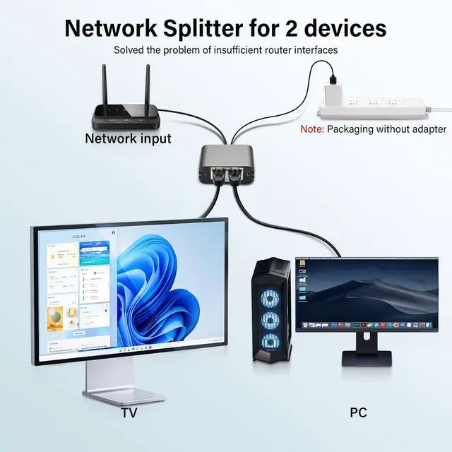 Alt view image 6 of 7 - RJ45 Ethernet Splitter 1 to 2 Out 1000Mbps High Speed Gigabit Switch Network Splitter Internet Distributor with USB Power Cable for Cat5/5e/6/7/8 Cables (2 Computers at The Same Time)