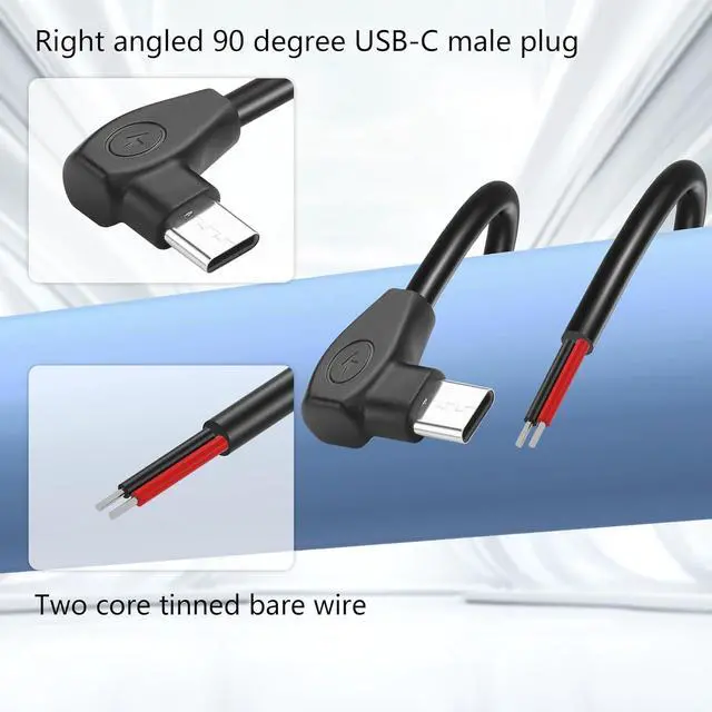 Alt view image 3 of 6 - 2 Pcs 20AWG USB-C Male Plug Pigtail Cable 5V/3A (0.3m/11.81in)