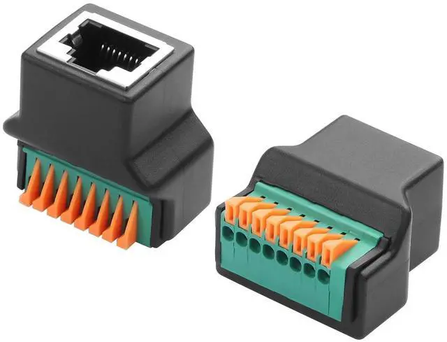 Main image of 2 Pcs RJ45 8P8C Quick Connect Solderless Adapter RJ45 Female to 8-Pin Spring Terminal Network Extension Adapter for Cat5 Cat5e Cat6 Cat7 Ethernet Cable