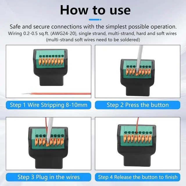 Alt view image 3 of 6 - 2 Pcs RJ45 8P8C Quick Connect Solderless Adapter RJ45 Female to 8-Pin Spring Terminal Network Extension Adapter for Cat5 Cat5e Cat6 Cat7 Ethernet Cable