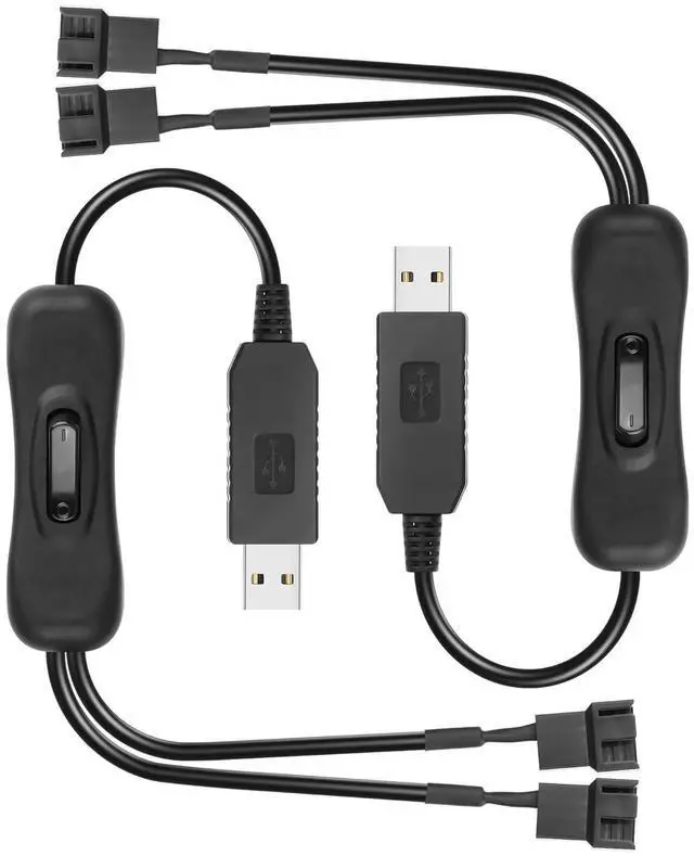 Main image of 2 PCS USB to Large 3/4 Pin 1 to 2 Switch Fan Cable 5V USB-A Male to 5V Dual Large 3/4 Pin Female Chassis Fan Cable for Chassis Fans,CPU Fans etc(15.31 Inch) (Boost 4PIN)