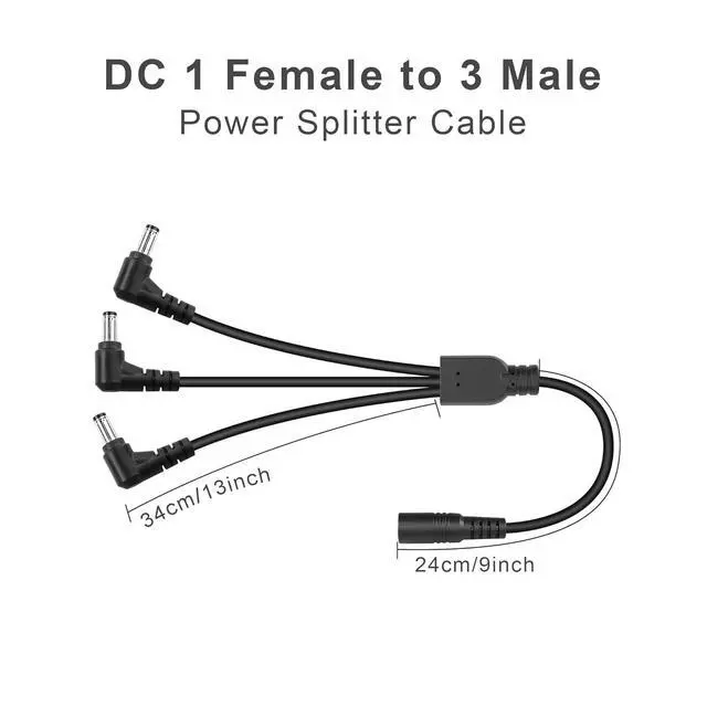 Alt view image 2 of 7 - DC Power 1 Female to 3 Male Splitter Cable, 0.7m, Supports 12-24V, 10A, 100W, Compatible with Security Camera, Router, LED Light, Small Fan, Car