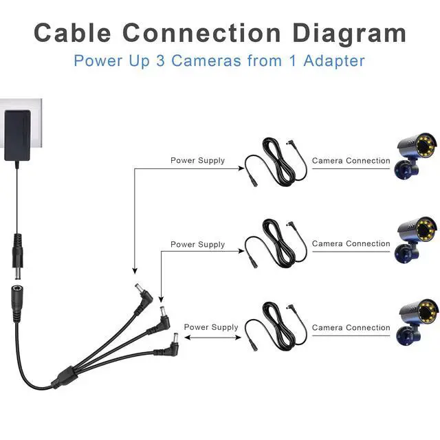 Alt view image 7 of 7 - DC Power 1 Female to 3 Male Splitter Cable, 0.7m, Supports 12-24V, 10A, 100W, Compatible with Security Camera, Router, LED Light, Small Fan, Car