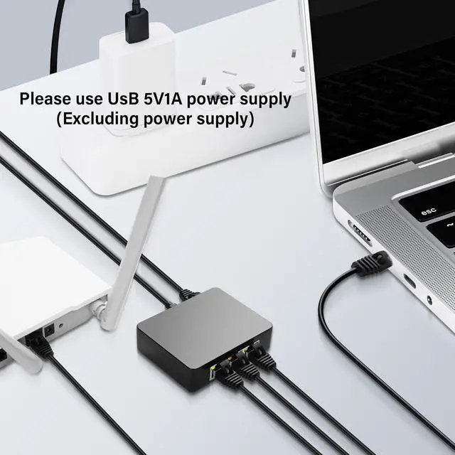 Alt view image 2 of 7 - RJ45 Ethernet Splitter 1 to 3 Out 1000Mbps High Speed Gigabit Switch Network Splitter Internet Distributor with USB Power Cable for Cat5/5e/6/7/8 Cables (3 Computers at The Same Time)