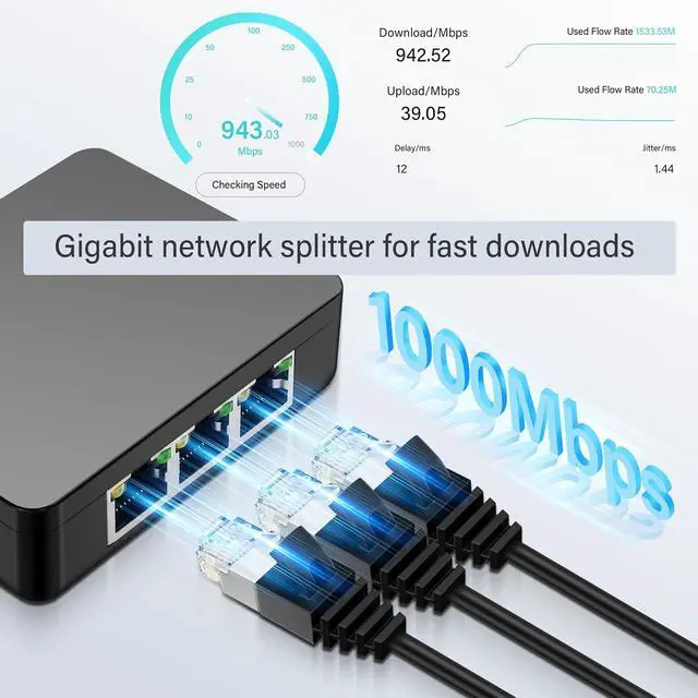 Alt view image 3 of 7 - RJ45 Ethernet Splitter 1 to 3 Out 1000Mbps High Speed Gigabit Switch Network Splitter Internet Distributor with USB Power Cable for Cat5/5e/6/7/8 Cables (3 Computers at The Same Time)