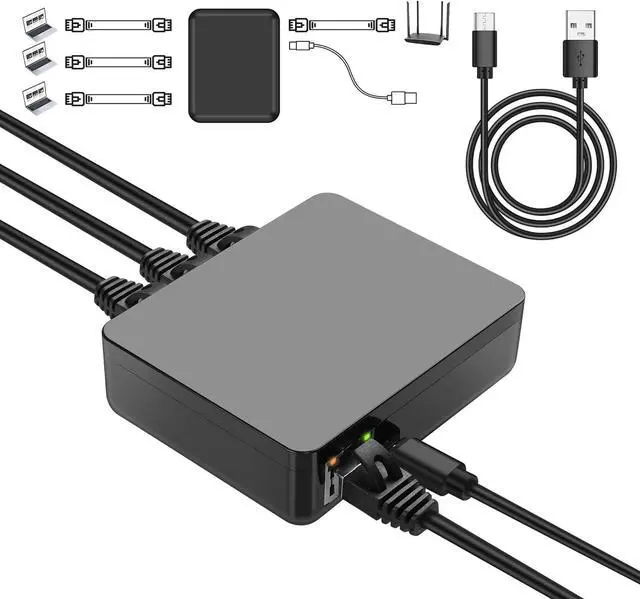 Main image of RJ45 Ethernet Splitter 1 to 3 Out 1000Mbps High Speed Gigabit Switch Network Splitter Internet Distributor with USB Power Cable for Cat5/5e/6/7/8 Cables (3 Computers at The Same Time)
