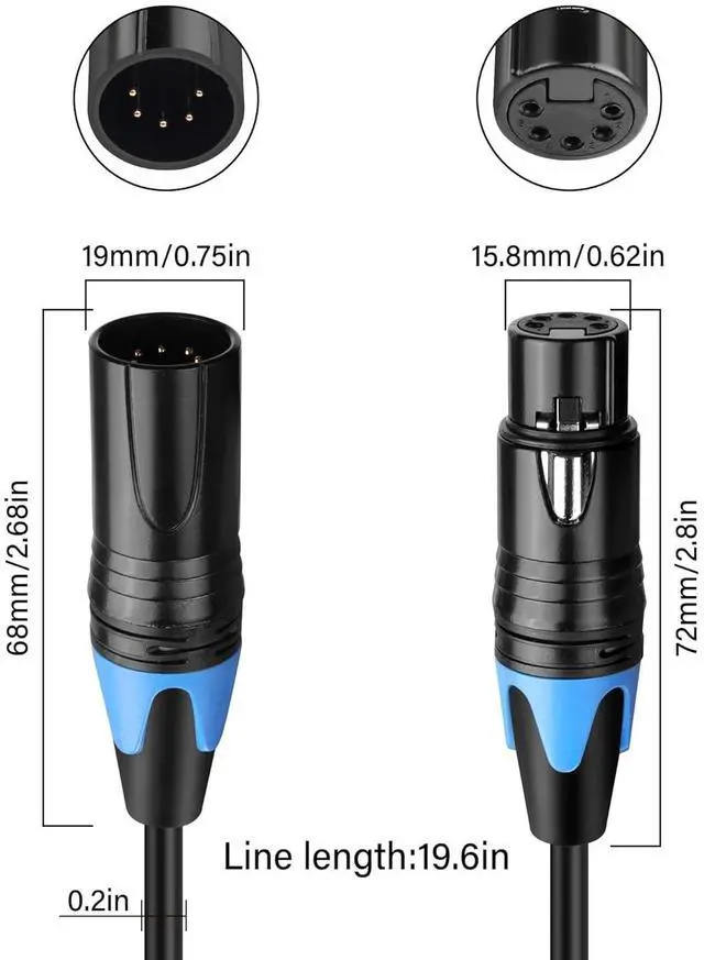 Alt view image 6 of 7 - DMX Cable 5 Pin Signal XLR Male to Female Wire DMX512 XLR Male to Female Stage Light Signal Cable with Metal Connectors, Connection for Stage & DJ Lighting fixtures(0.5M)