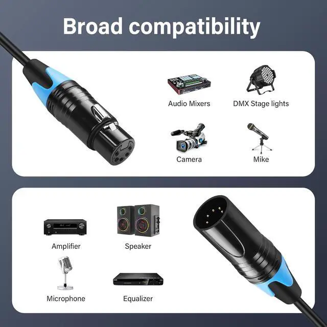 Alt view image 3 of 7 - DMX Cable 5 Pin Signal XLR Male to Female Wire DMX512 XLR Male to Female Stage Light Signal Cable with Metal Connectors, Connection for Stage & DJ Lighting fixtures(0.5M)