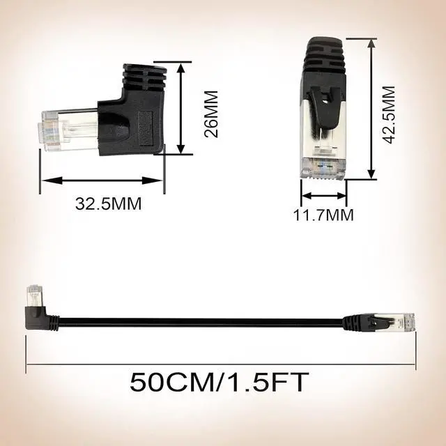 Alt view image 7 of 7 - Cat6 Ethernet Cable 1.5 ft,90 Degree RJ45 Male to RJ45 Male Internet Extension Cable for PC, Router, Modem, Printer, Xbox, PS4(Angle Right)