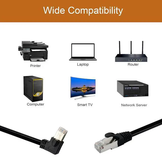 Alt view image 5 of 7 - Cat6 Ethernet Cable 1.5 ft,90 Degree RJ45 Male to RJ45 Male Internet Extension Cable for PC, Router, Modem, Printer, Xbox, PS4(Angle Left)