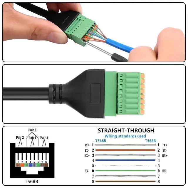 Alt view image 6 of 6 - RJ45 to 8-Pin Crimped Terminal Cable Cat5 Quick Crimping Spring Ethernet Cable RJ45 8P8C Male to 8-Pin Solderless Detachable Terminal Ethernet Cable for Laptop,Router etc(13.07 Inch)