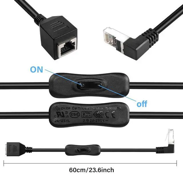 Alt view image 7 of 7 - Ethernet Extension Cable 90 Degree Angled RJ45 Male to Female Network Cable,CAT5 Ethernet Male to Female Connector Cable with Switch,for PC, Router,Laptop (0.6/Angled Down)