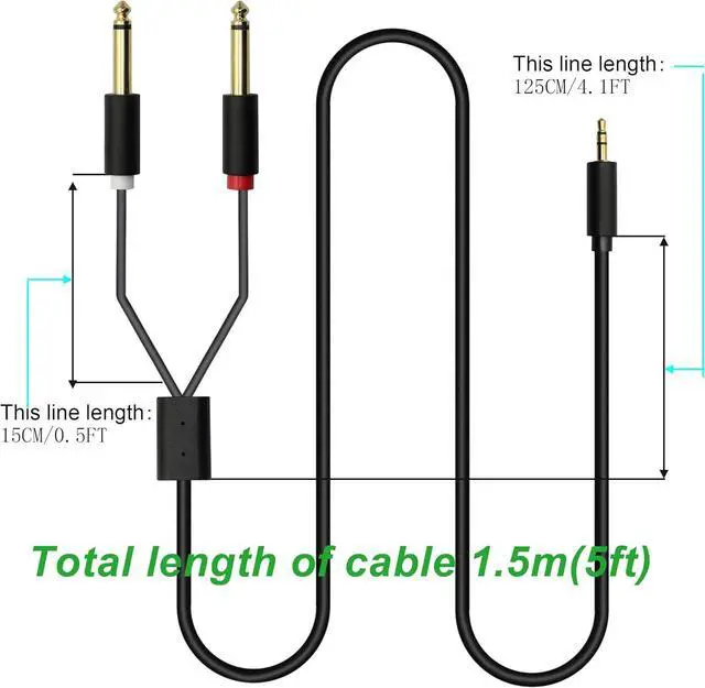 Alt view image 3 of 6 - 3.5MM to Dual 6.35MM Audio Cable,1/8" TRS Stereo Male to Dual 1/4" TS Mono Male Y Splitter Cord Adapter,for Home Stereo System,Notebook Computer,Amplifier,Mixer,MP3,Etc. (Black-1.5m/5ft)