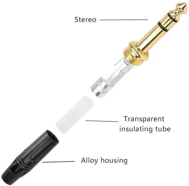 Alt view image 3 of 7 - 1/4 Connecto Stereo Plugs, 6.35mm TRS Gold Plated Solder Type DIY Audio Connector for Replace Worn Plug on Cable (2 Pack)