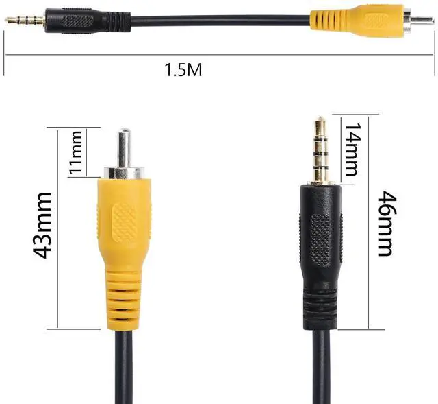 Alt view image 4 of 7 - 3.5 mm to RCA Video Cable 1/8 inch Male Plug to RCA Male Audio Adapter Cable for Car DVR,Carcorder,Surveillance Camera Equipment(1.5M)