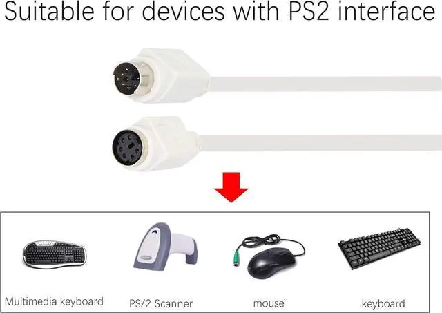 Alt view image 3 of 7 - 8.5 Feet PS/2 Mouse and Keyboard Extension Cable, 28AWG PS/2 6-Pin Male to Female Extension Cable YOUCHENG for PS/2 Round Mouse, Keyboard Extension