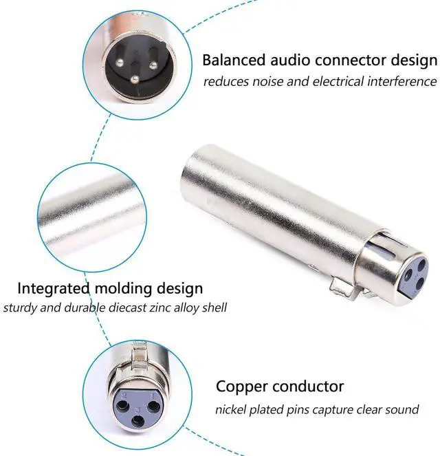 Alt view image 3 of 7 - XLR Male to Female Adapter,3 Pin XLR Audio Microphone Cable Extension Adapter Connector(2-Pack)