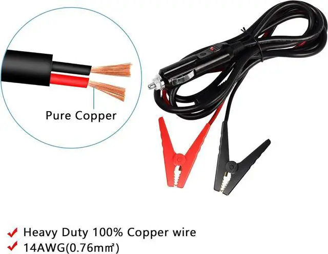 Alt view image 5 of 7 - Alligator Clamp to Cigarette Lighter Cable,14AWG 12V Cigarette Lighter Male to Battery Clips Adapter Extension Cord with 15A Fuse (6FT)