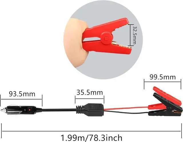 Alt view image 7 of 7 - Alligator Clamp to Cigarette Lighter Cable,14AWG 12V Cigarette Lighter Male to Battery Clips Adapter Extension Cord with 15A Fuse (6FT)